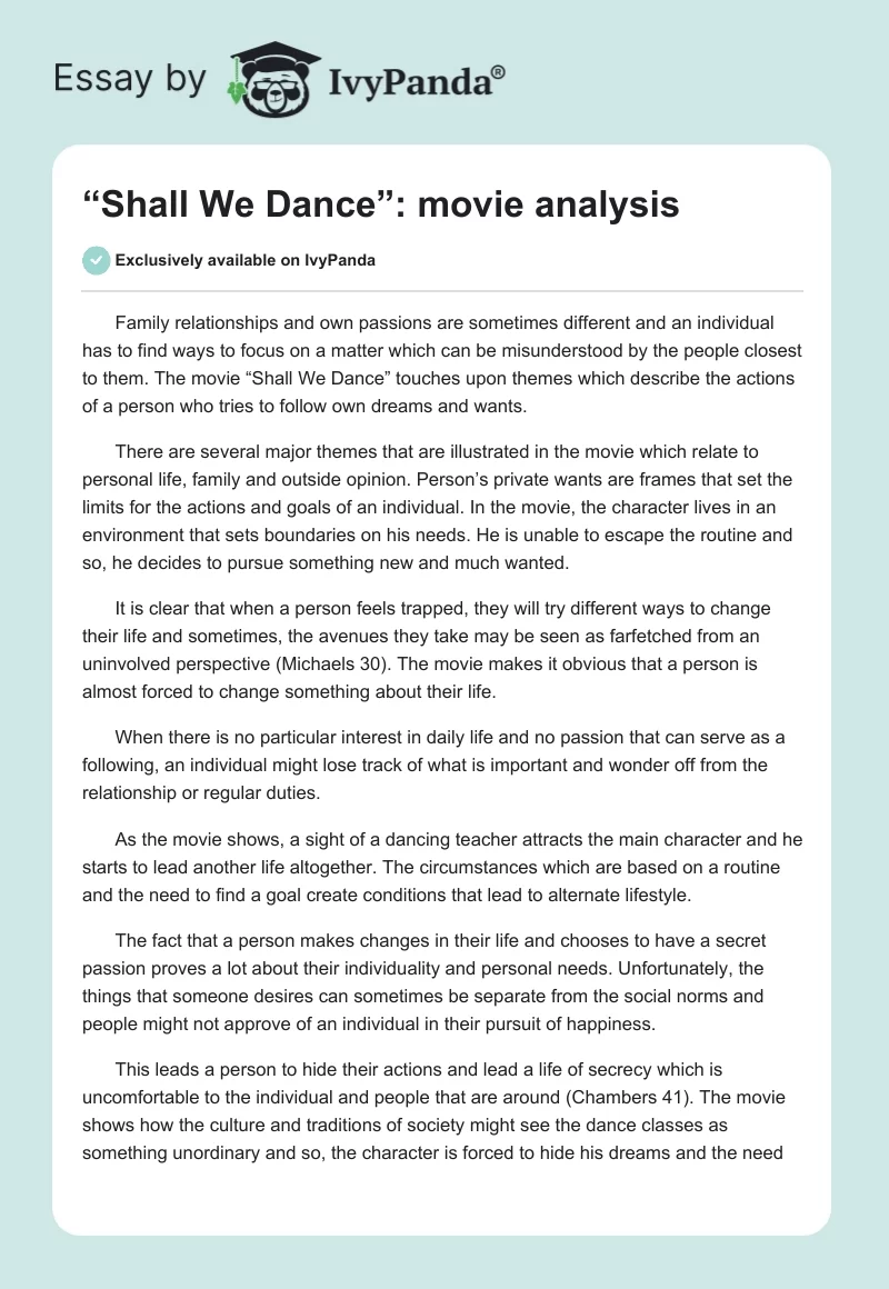 “Shall We Dance”: Movie Analysis. Page 1