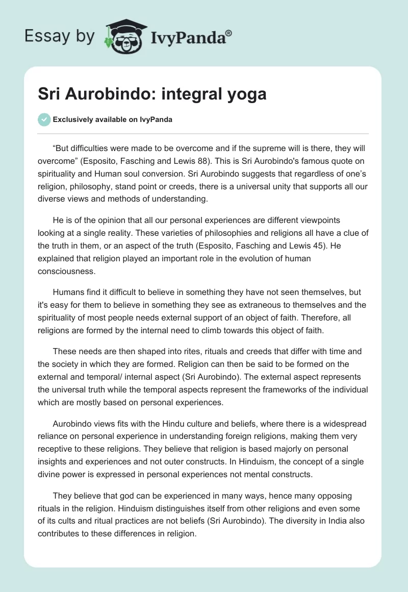 Sri Aurobindo: integral yoga. Page 1