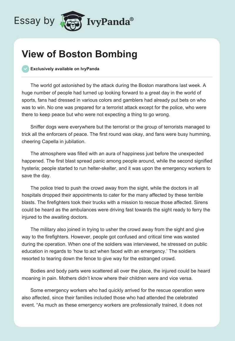View of Boston Bombing. Page 1