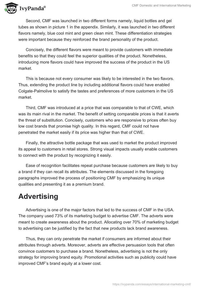 CMF Domestic and International Marketing. Page 2