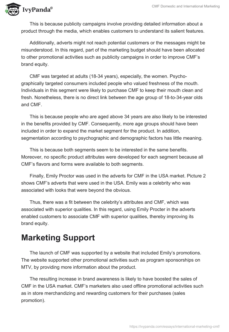 CMF Domestic and International Marketing. Page 3
