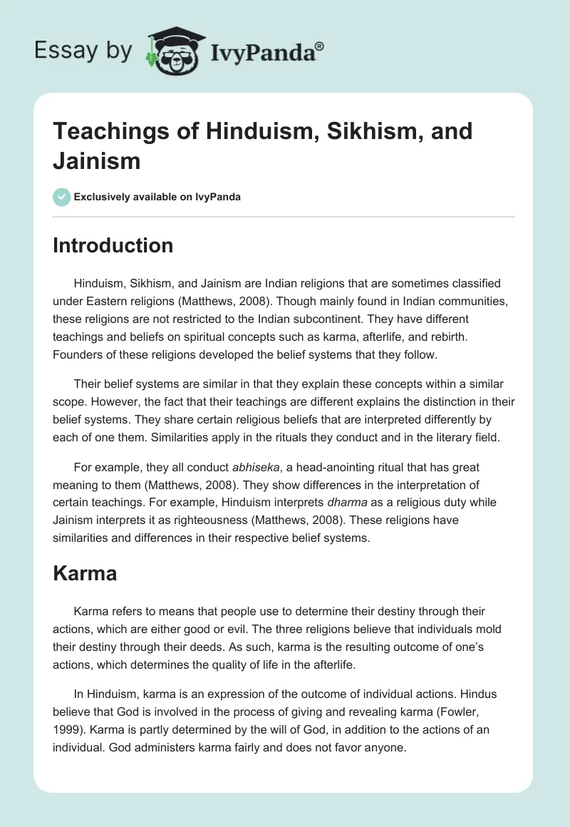 Teachings of Hinduism, Sikhism, and Jainism. Page 1