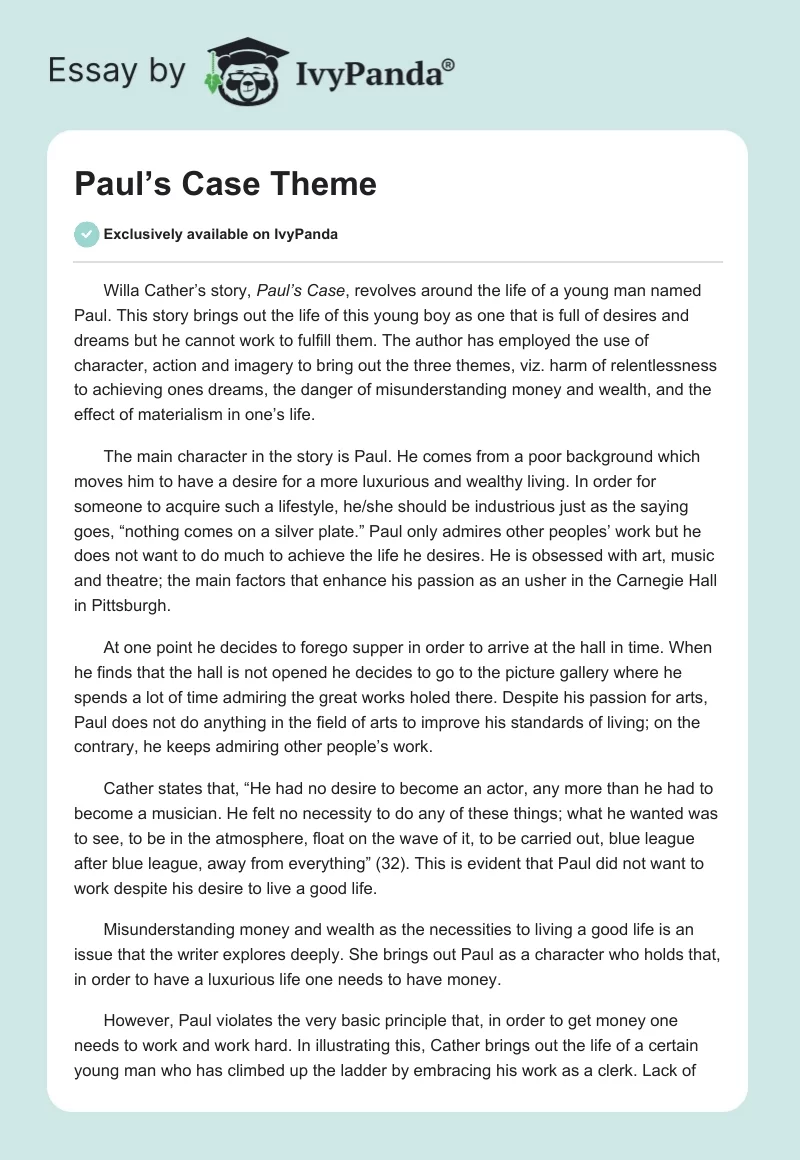 Paul’s Case Theme. Page 1