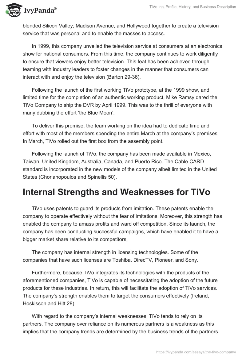 TiVo Inc. Profile, History, and Business Description. Page 2