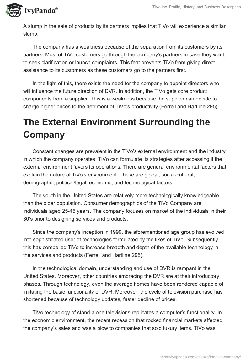 TiVo Inc. Profile, History, and Business Description. Page 3