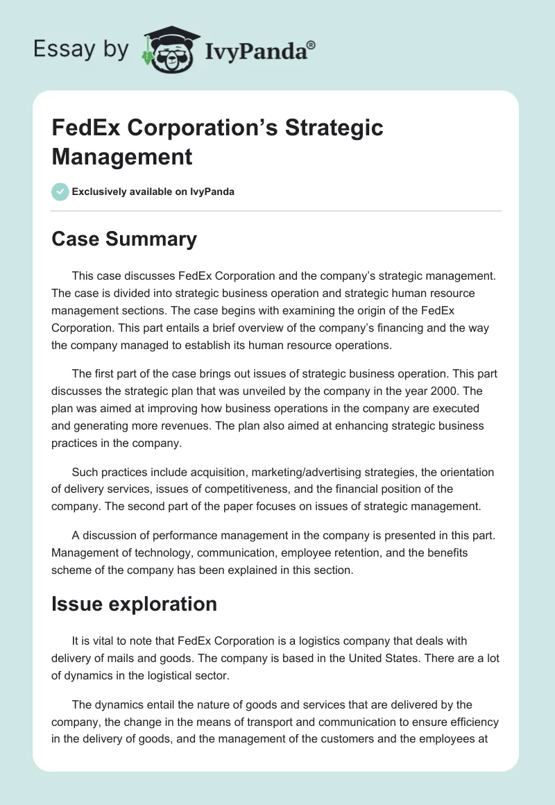 FedEx Corporation’s Strategic Management. Page 1