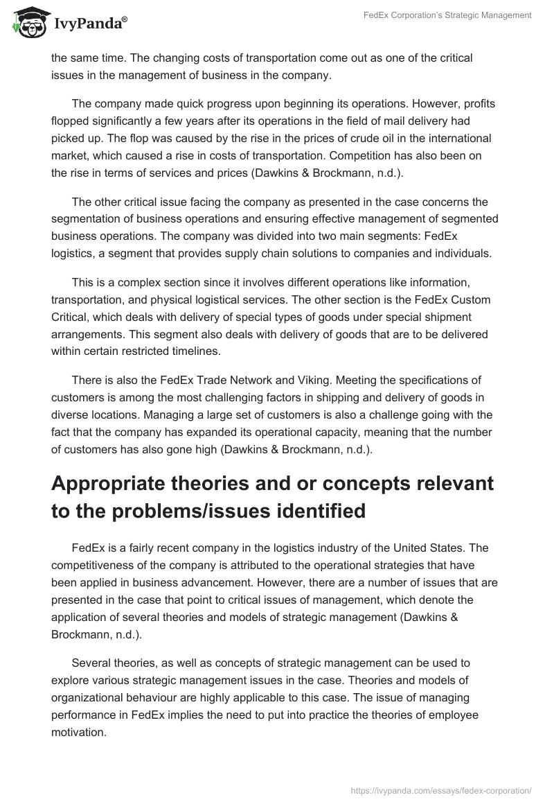 FedEx Corporation’s Strategic Management. Page 2