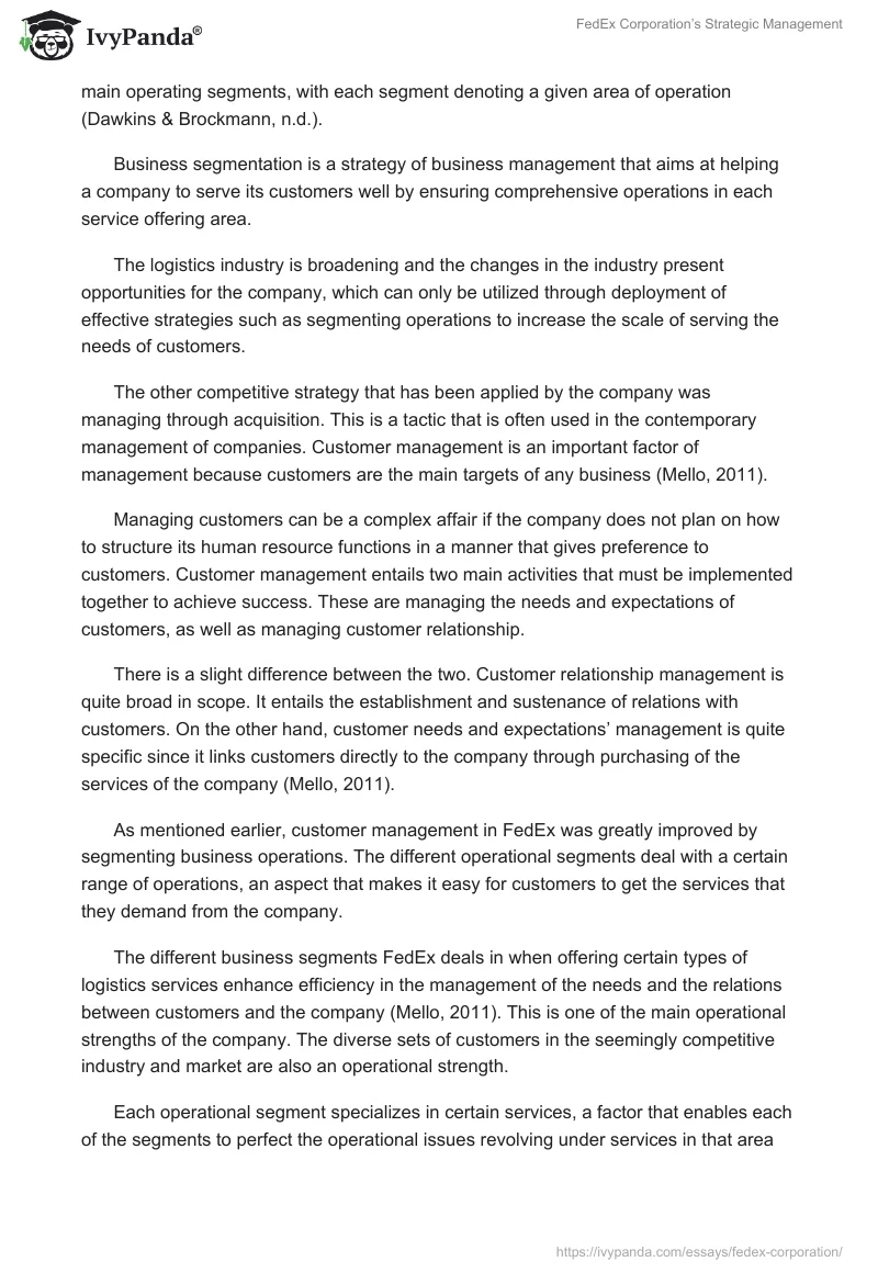 FedEx Corporation’s Strategic Management. Page 4