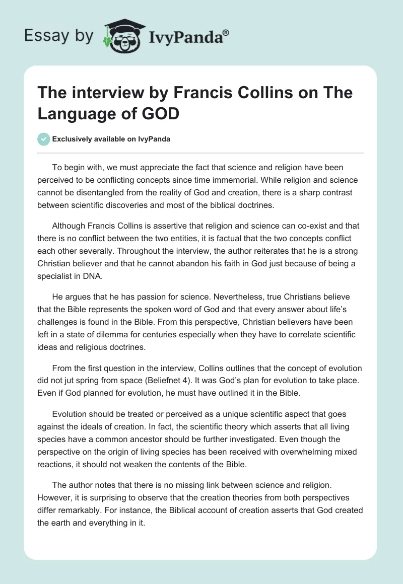 The interview by Francis Collins on The Language of GOD. Page 1