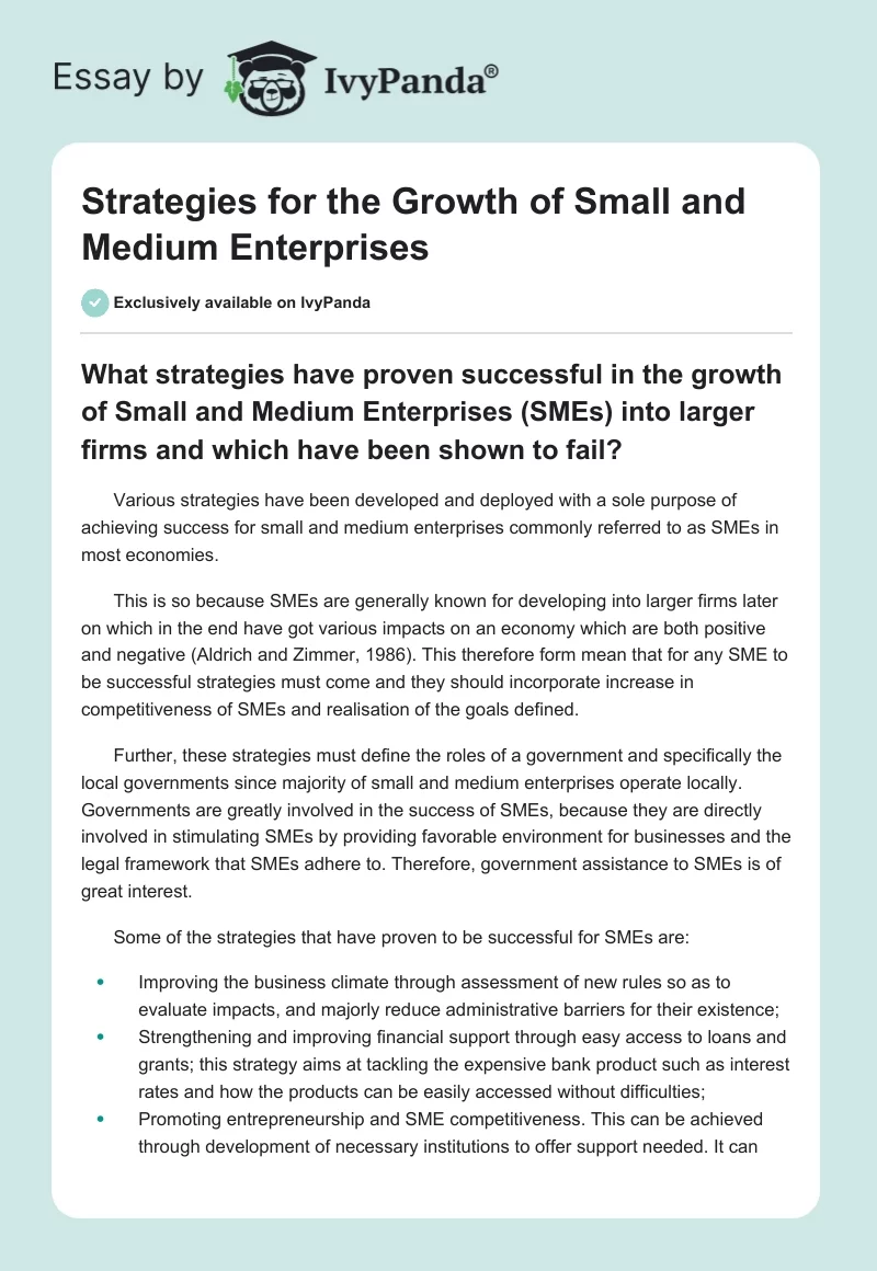 Strategies for the Growth of Small and Medium Enterprises. Page 1