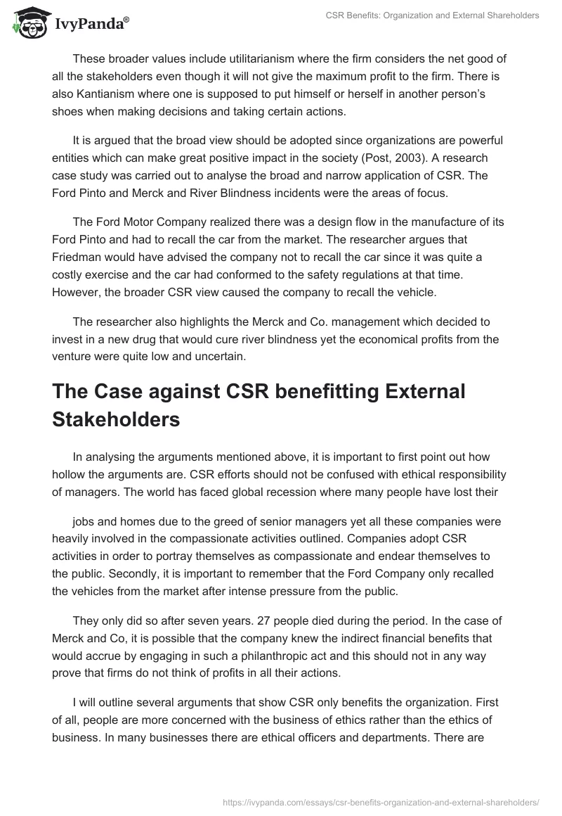 CSR Benefits: Organization and External Shareholders. Page 3