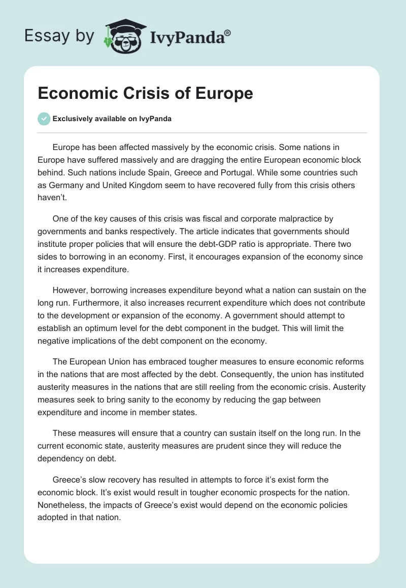 Economic Crisis of Europe. Page 1