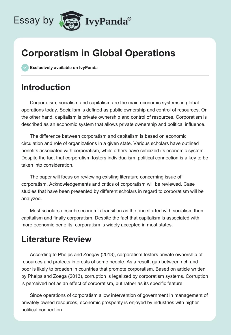 Corporatism in Global Operations. Page 1