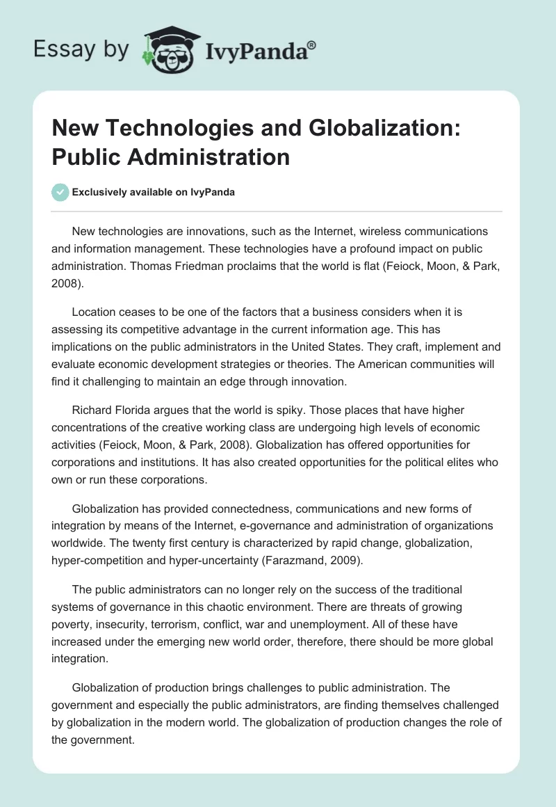New Technologies and Globalization: Public Administration. Page 1