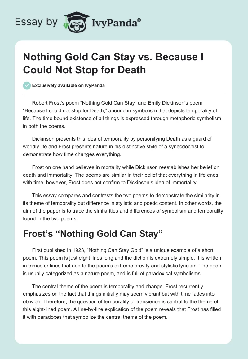 Nothing Gold Can Stay vs. Because I Could Not Stop for Death. Page 1