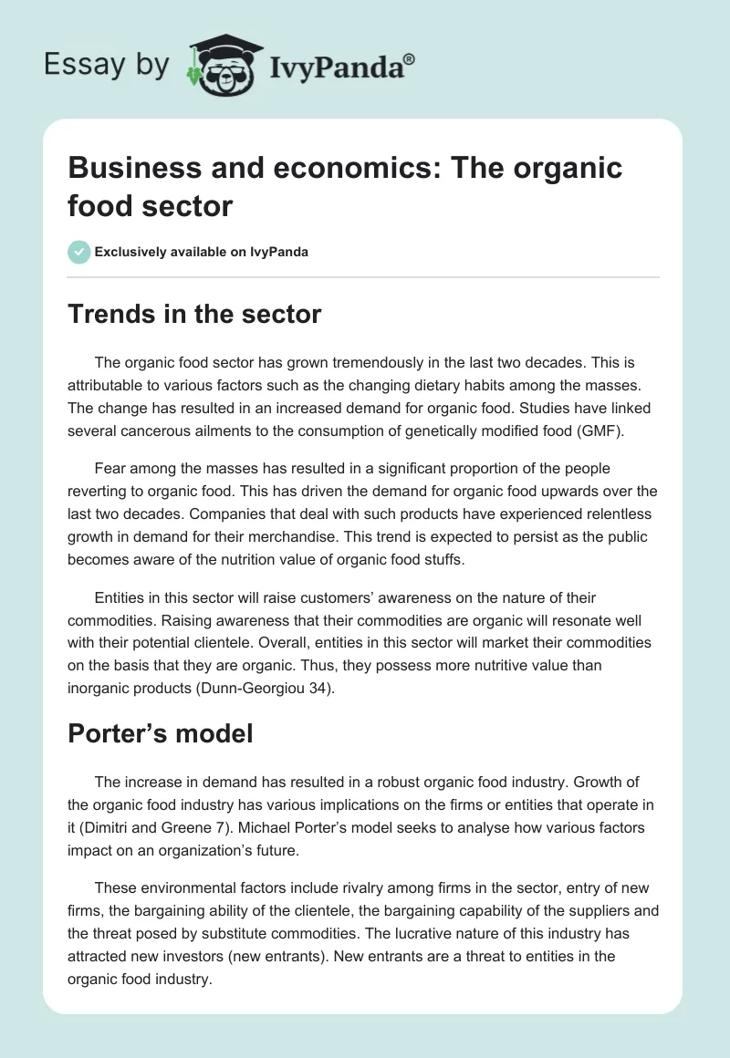 Business and economics: The organic food sector. Page 1
