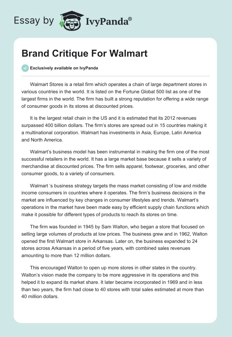 Brand Critique for Walmart. Page 1