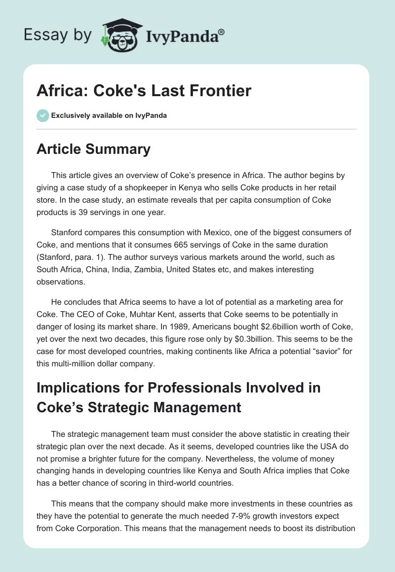 Africa: Coke's Last Frontier. Page 1