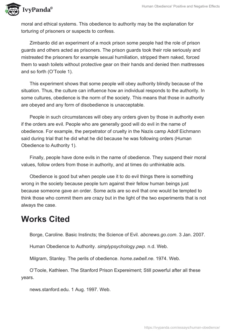 Human Obedience' Positive and Negative Effects. Page 2