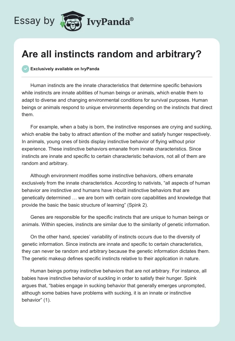 Are all instincts random and arbitrary?. Page 1
