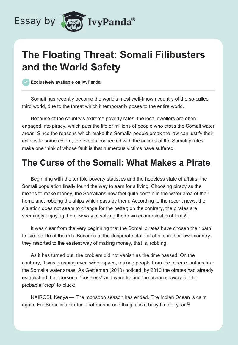 The Floating Threat: Somali Filibusters and the World Safety. Page 1