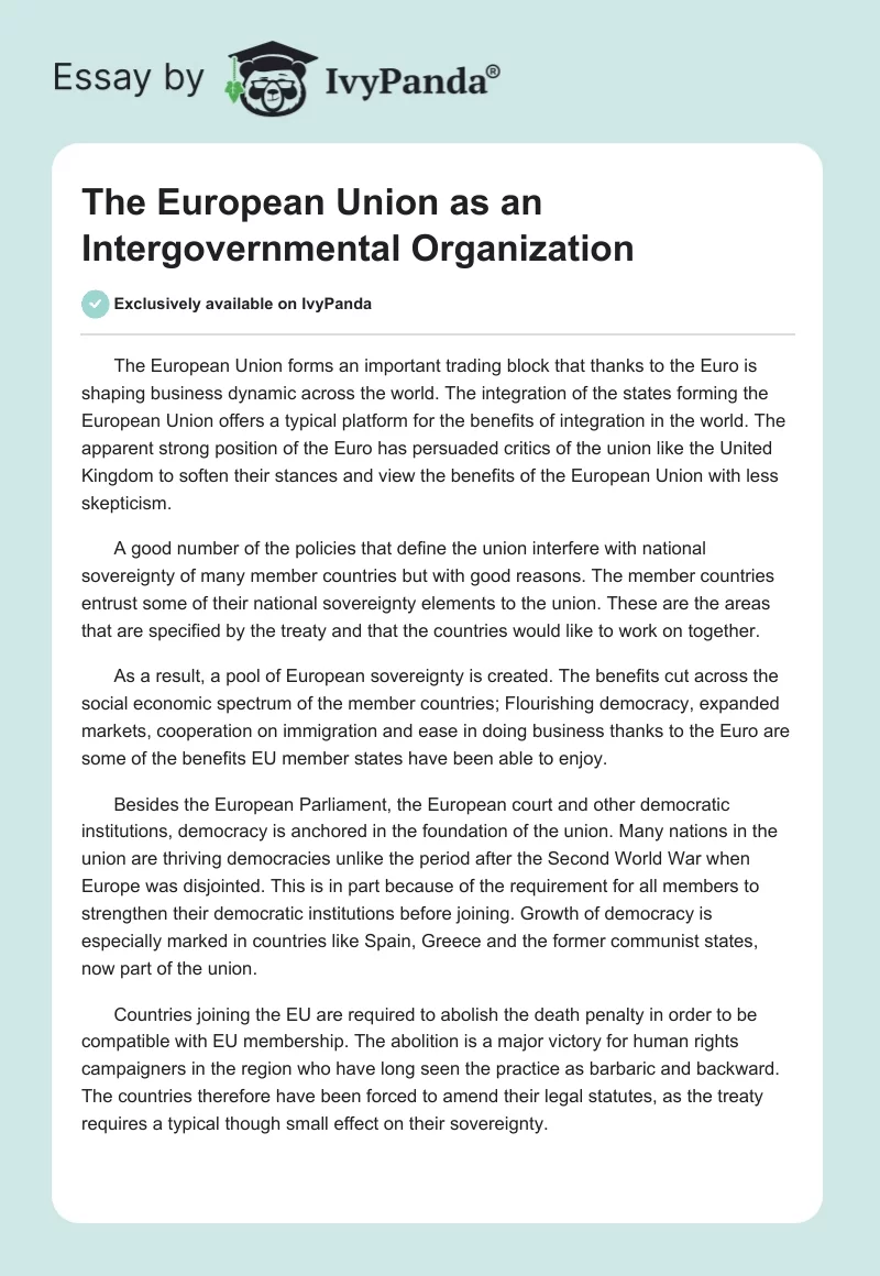The European Union as an Intergovernmental Organization. Page 1