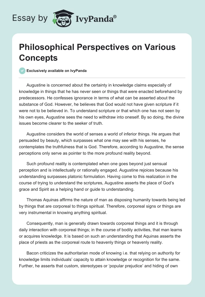 Philosophical Perspectives on Various Concepts. Page 1