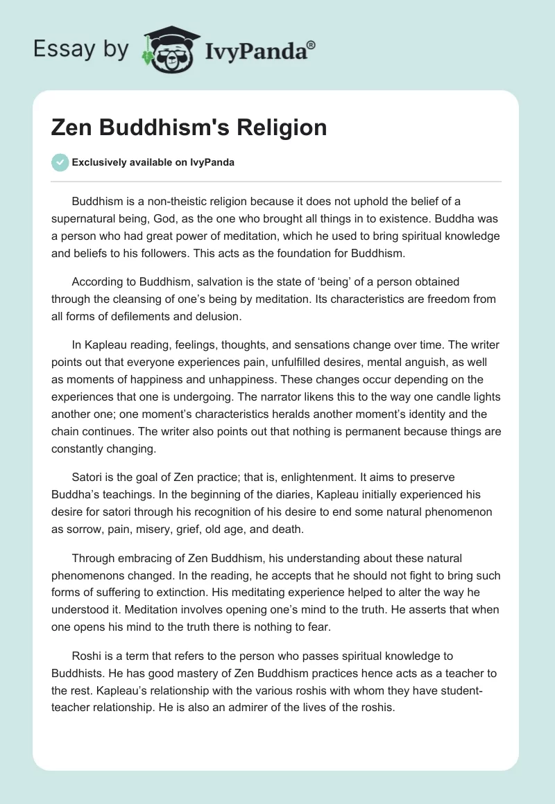 Zen Buddhism's Religion. Page 1