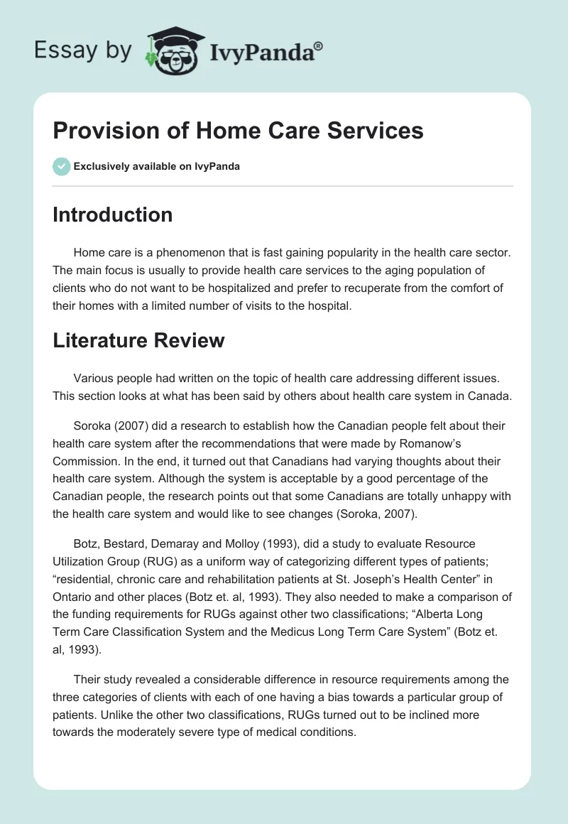 Provision of Home Care Services. Page 1