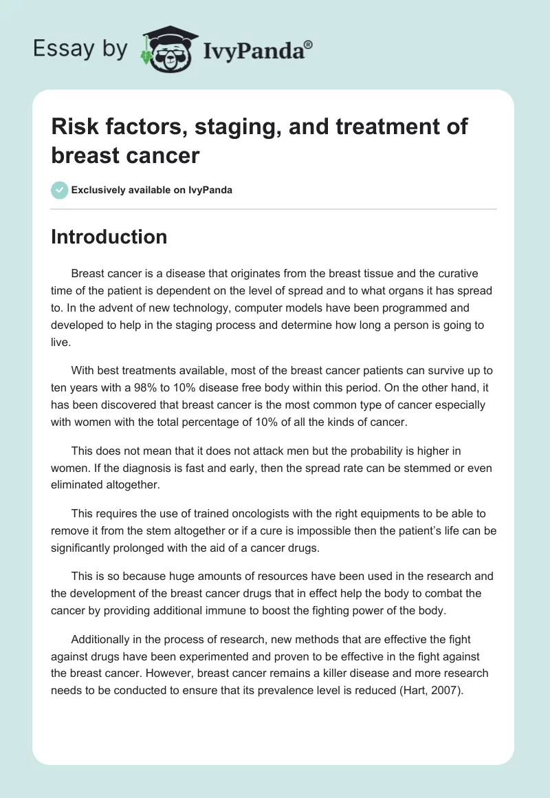Risk Factors, Staging, and Treatment of Breast Cancer. Page 1
