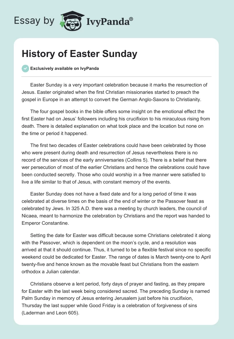 History of Easter Sunday. Page 1