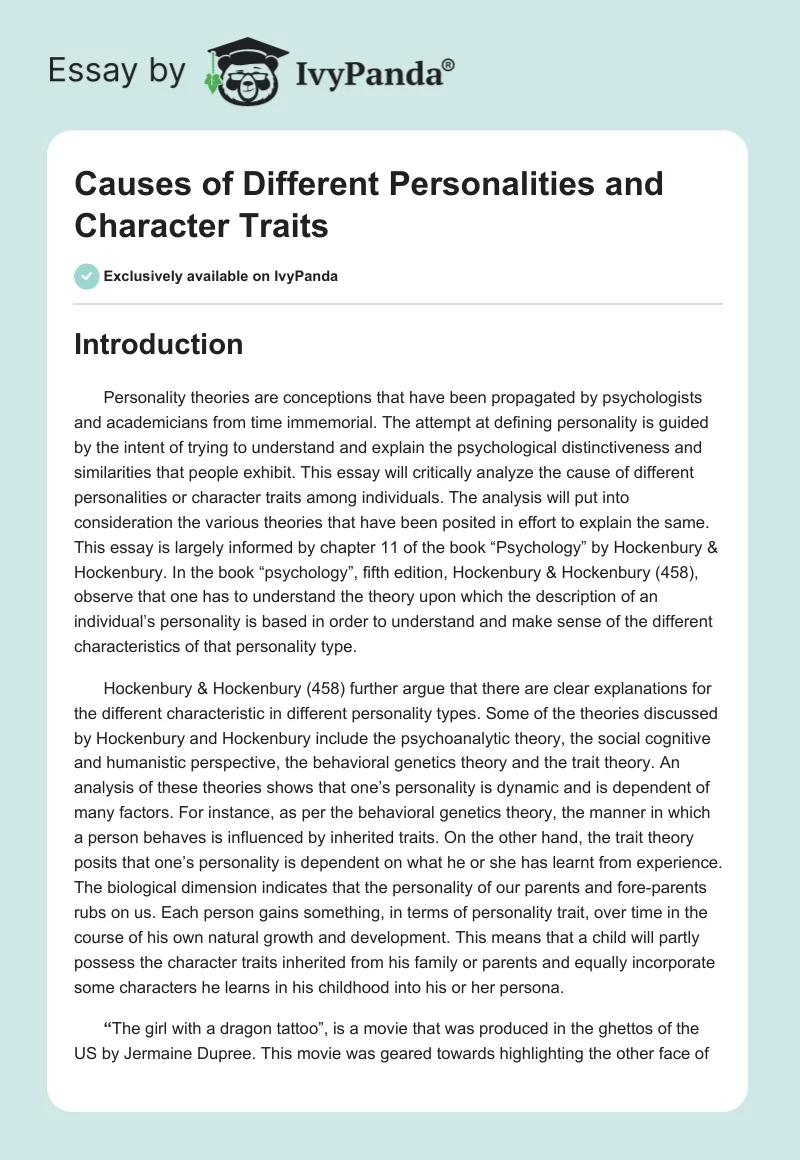 Causes of Different Personalities and Character Traits. Page 1