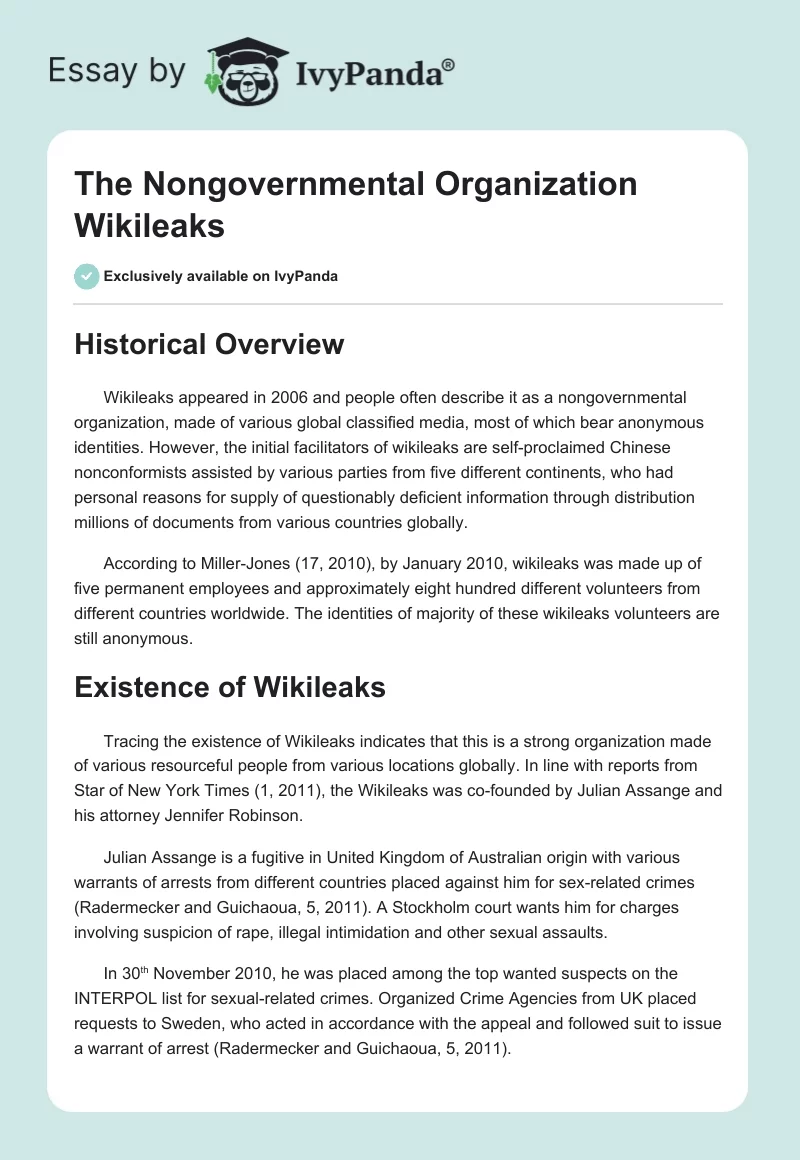 The Nongovernmental Organization Wikileaks. Page 1