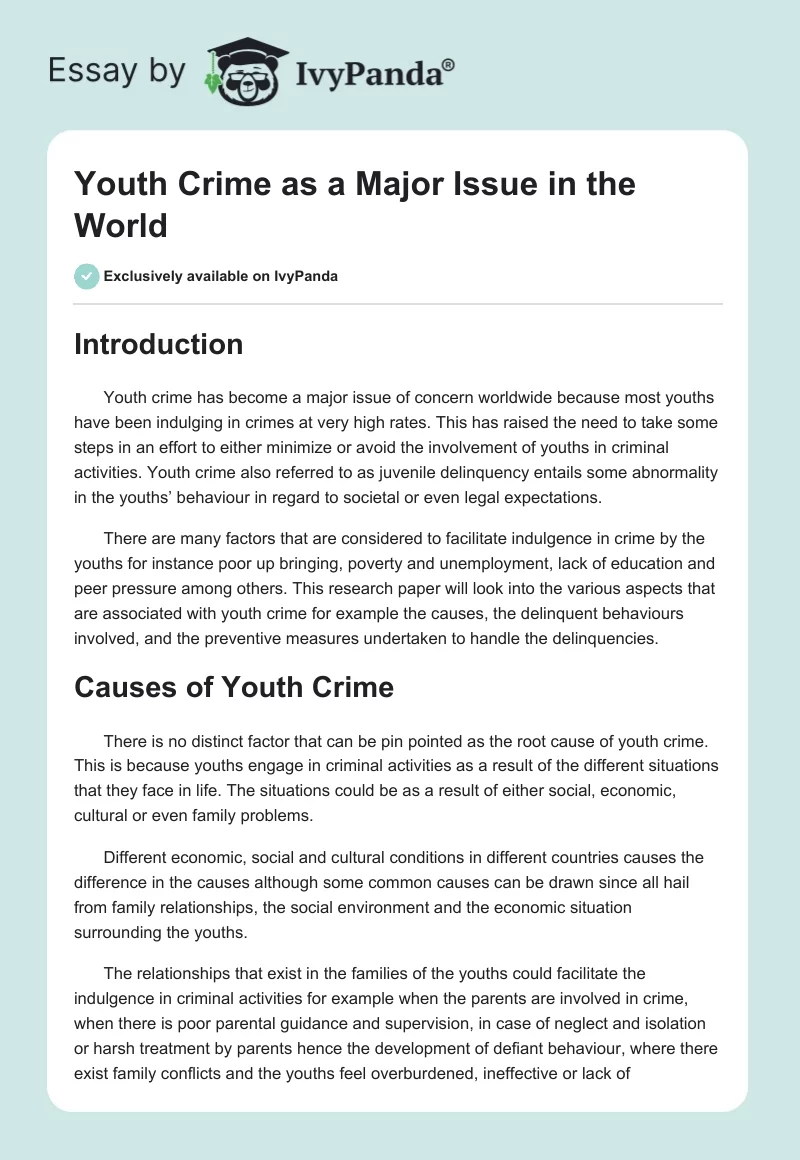 Youth Crime as a Major Issue in the World. Page 1