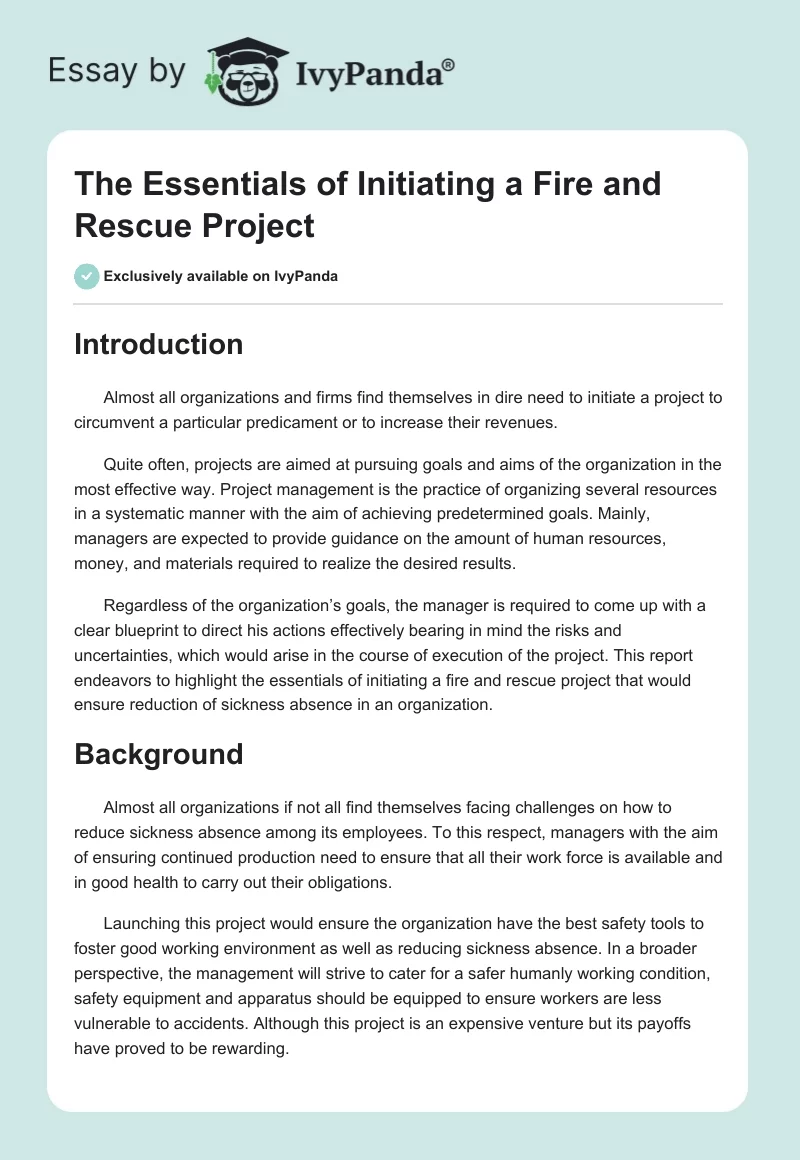 The Essentials of Initiating a Fire and Rescue Project. Page 1
