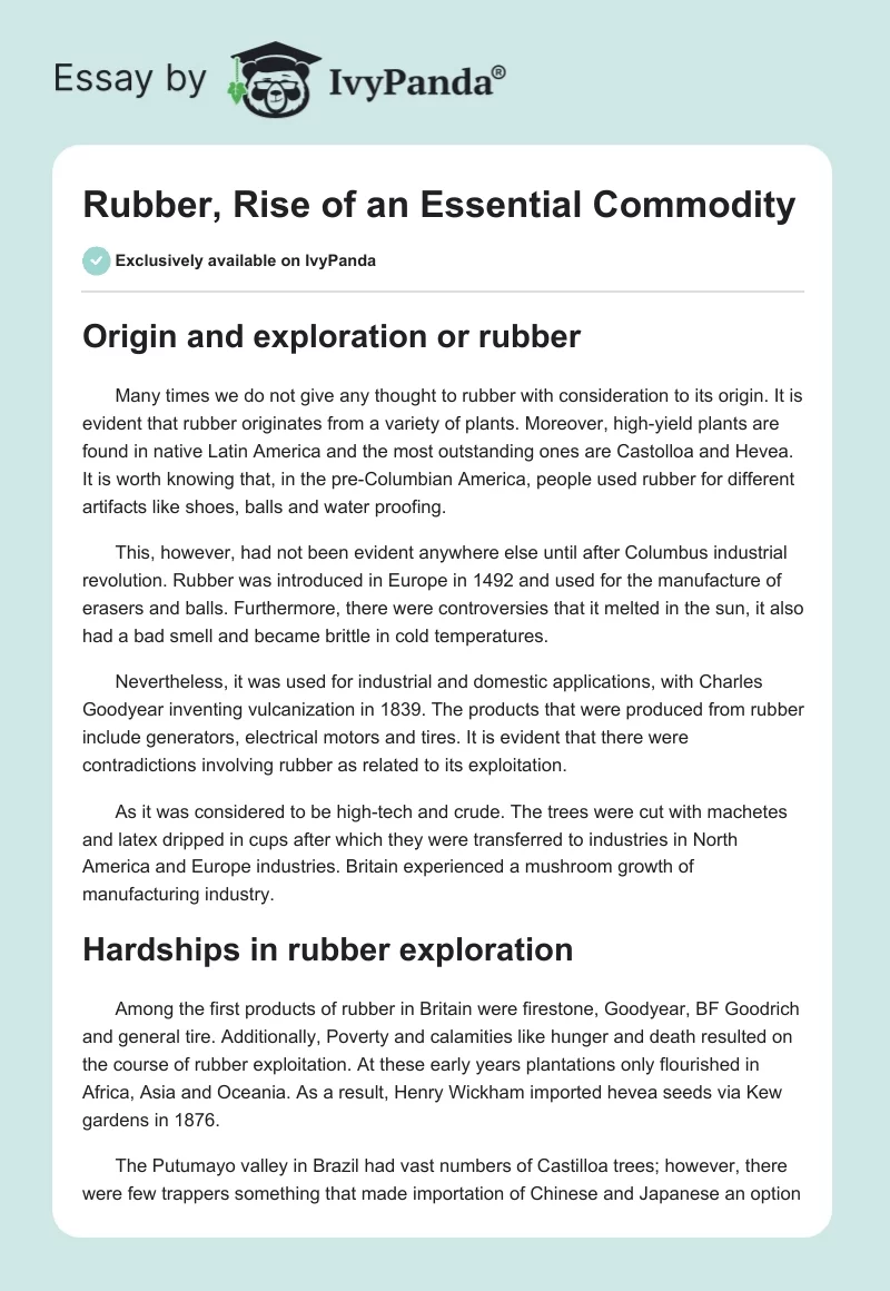 Rubber, Rise of an Essential Commodity. Page 1