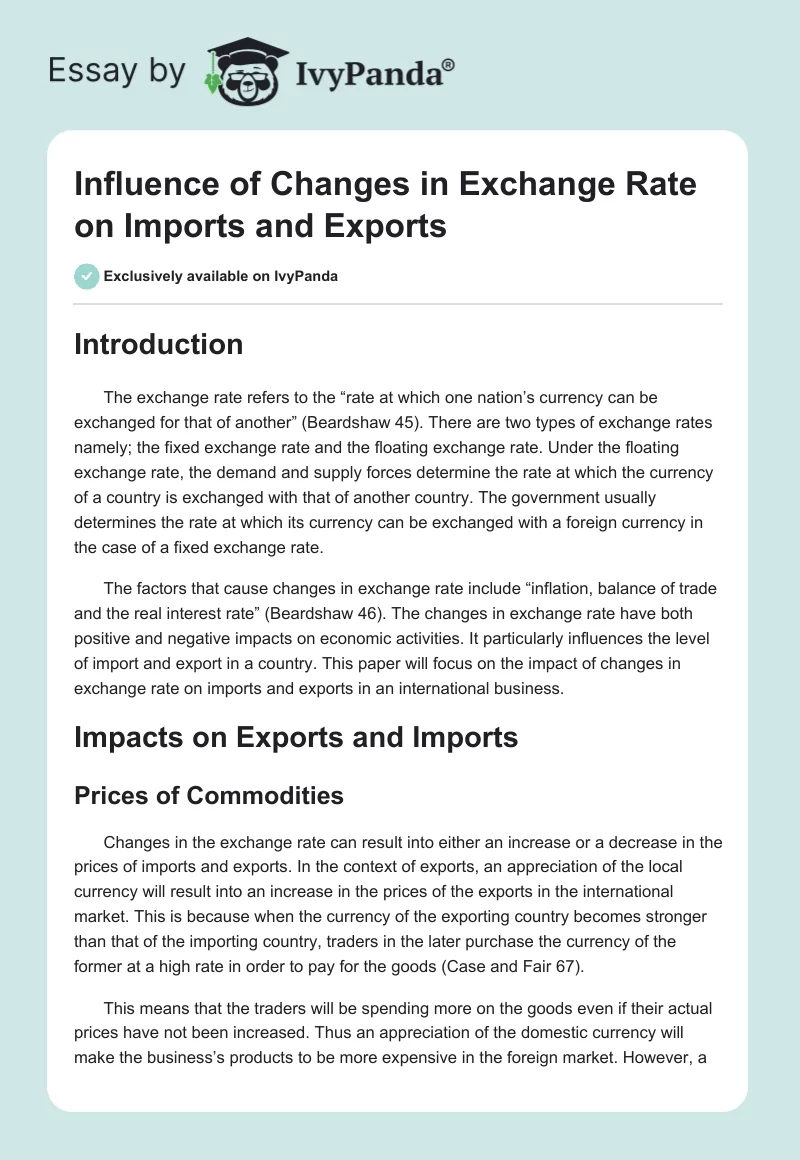 Influence of Changes in Exchange Rate on Imports and Exports. Page 1