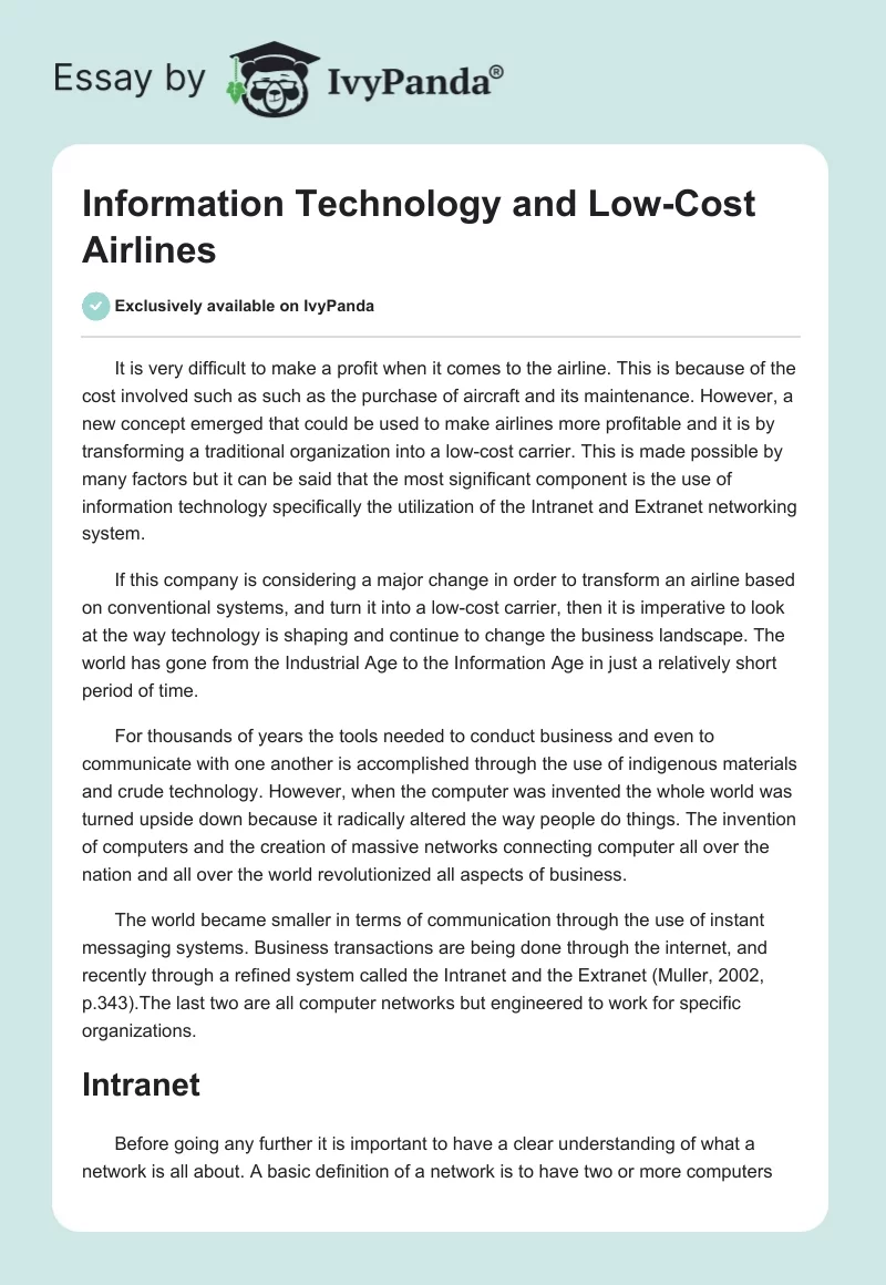 Information Technology and Low-Cost Airlines. Page 1