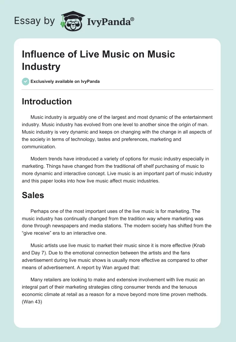 Influence of Live Music on Music Industry. Page 1