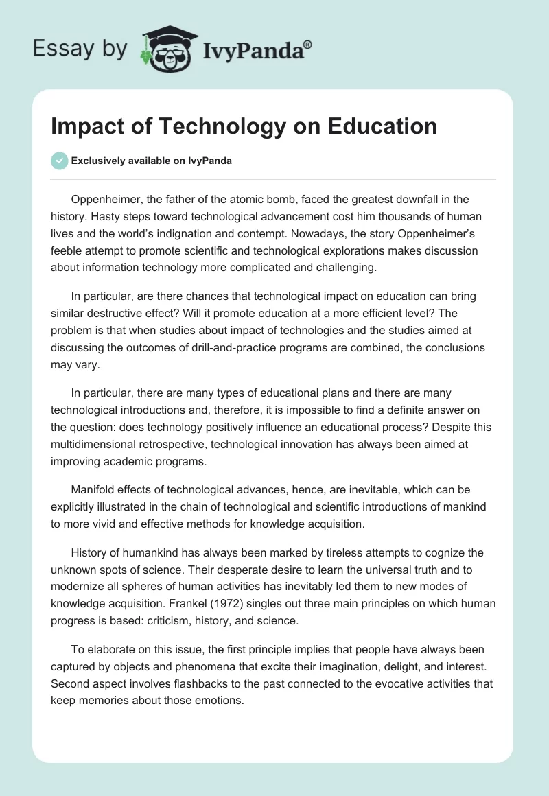 Impact of Technology on Education. Page 1