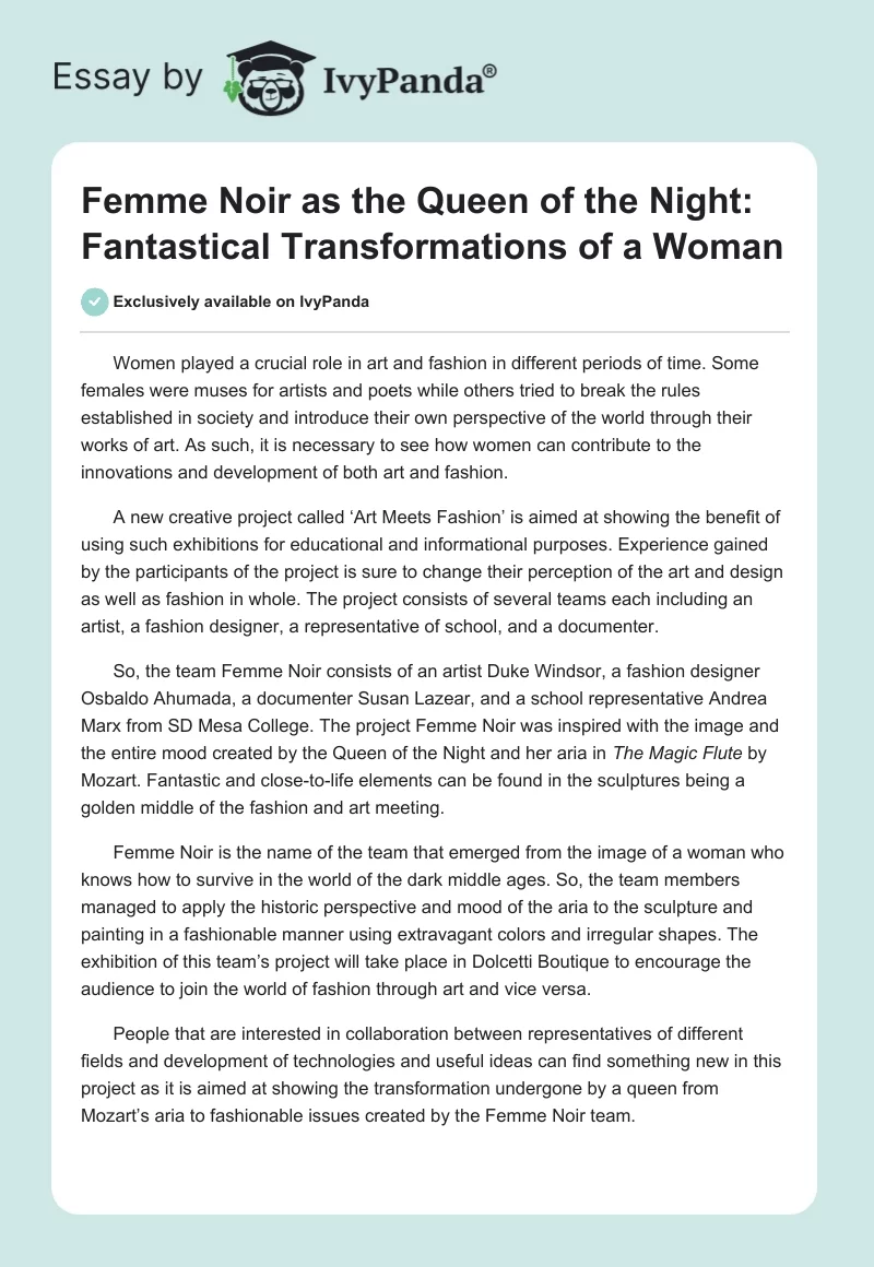 Femme Noir as the Queen of the Night: Fantastical Transformations of a Woman. Page 1
