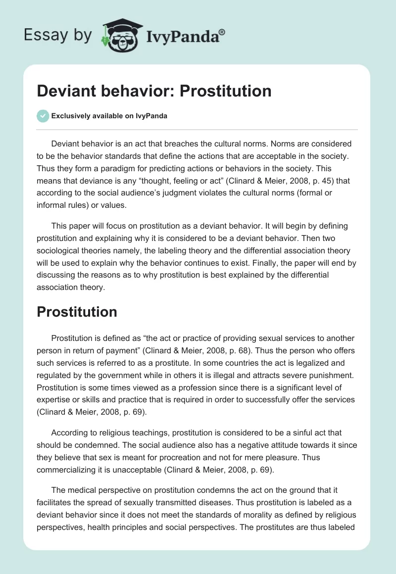 Deviant behavior: Prostitution. Page 1