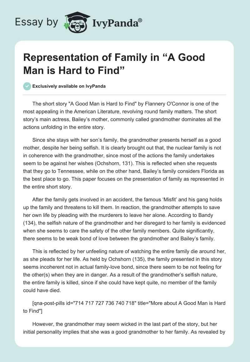 Representation of Family in “A Good Man Is Hard to Find”. Page 1