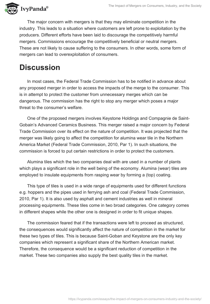 The Impact of Mergers on Consumers, Industry, and the Society. Page 2