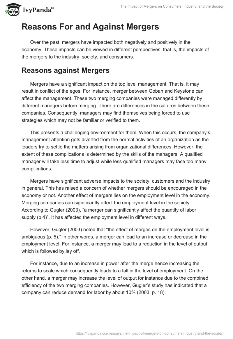The Impact of Mergers on Consumers, Industry, and the Society. Page 3