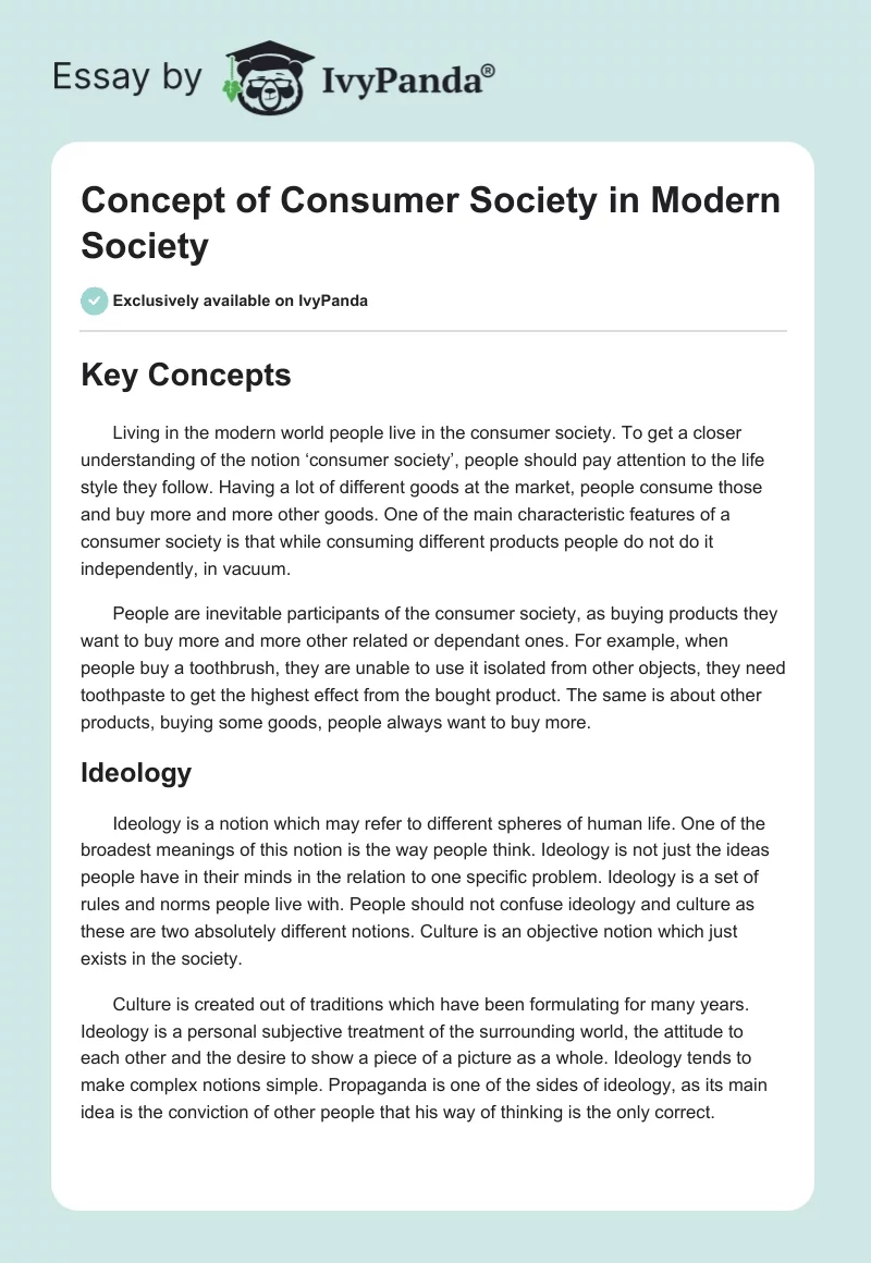Concept of Consumer Society in Modern Society. Page 1