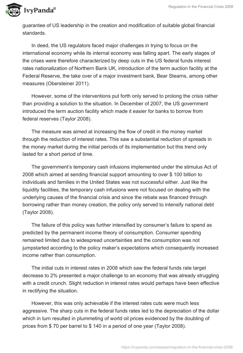 Regulation in the Financial Crisis 2008. Page 4