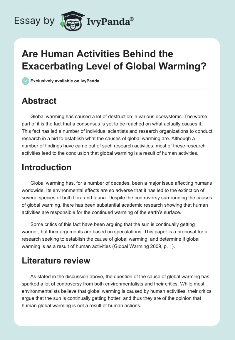Are Human Activities Behind the Exacerbating Level of Global Warming?. Page 1