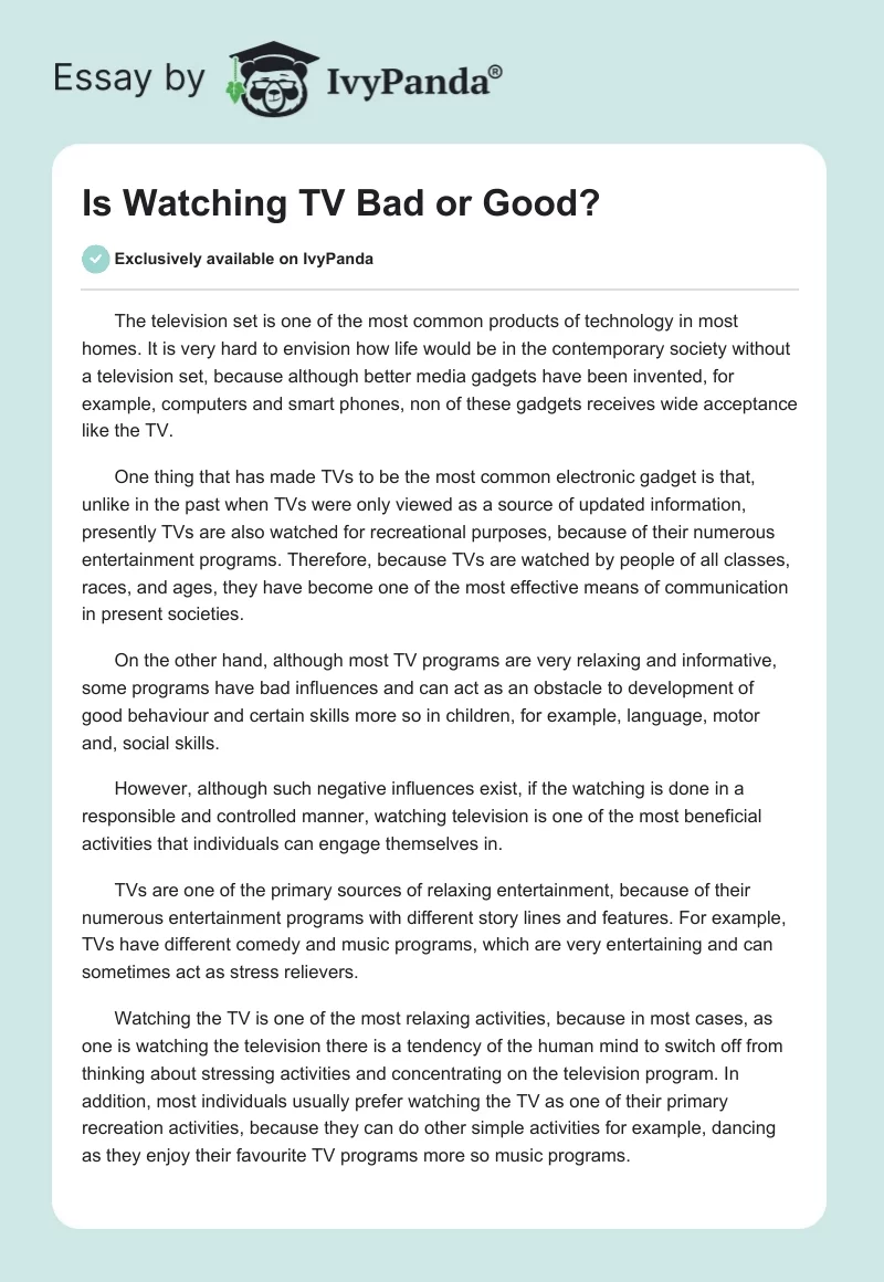 Is Watching TV Bad or Good?. Page 1