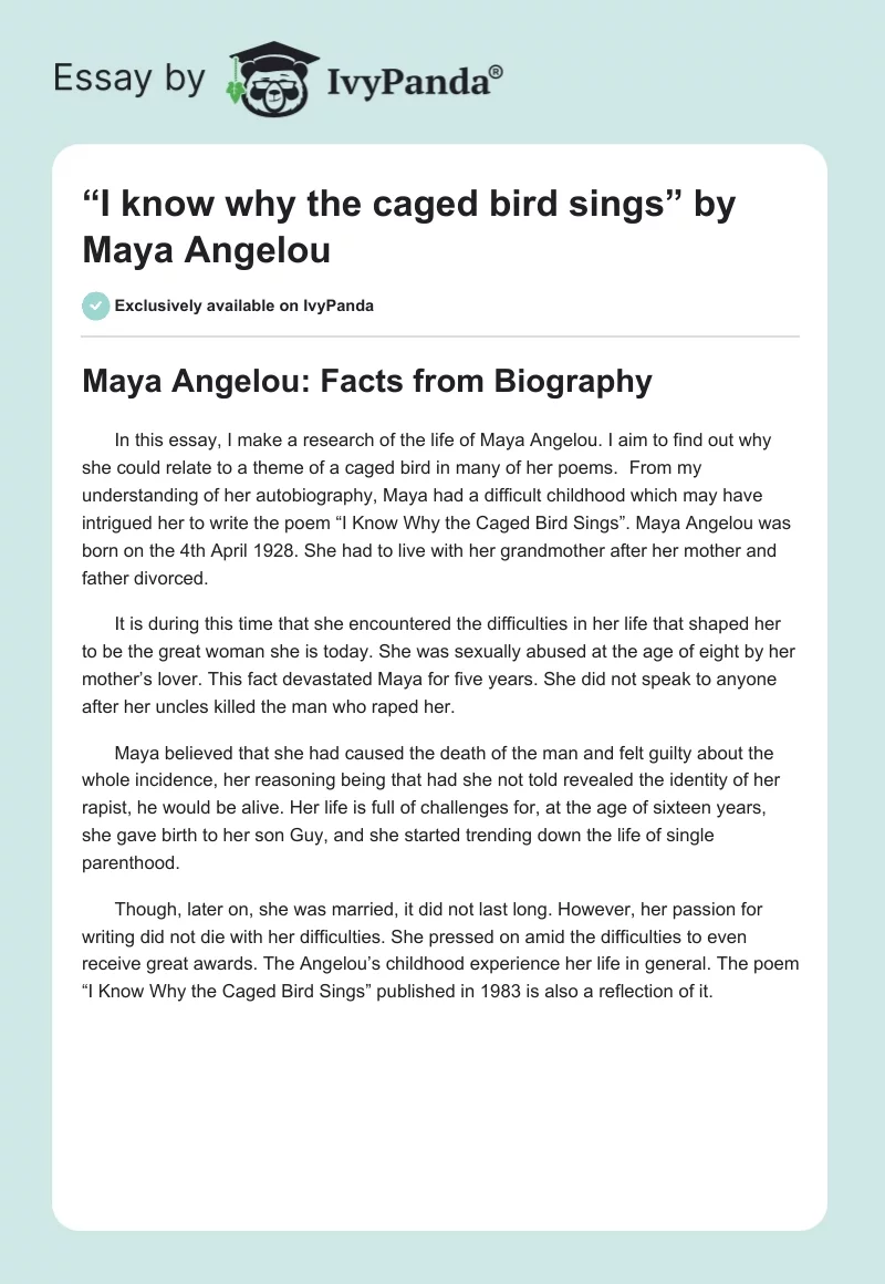 “I Know Why the Caged Bird Sings” by Maya Angelou. Page 1